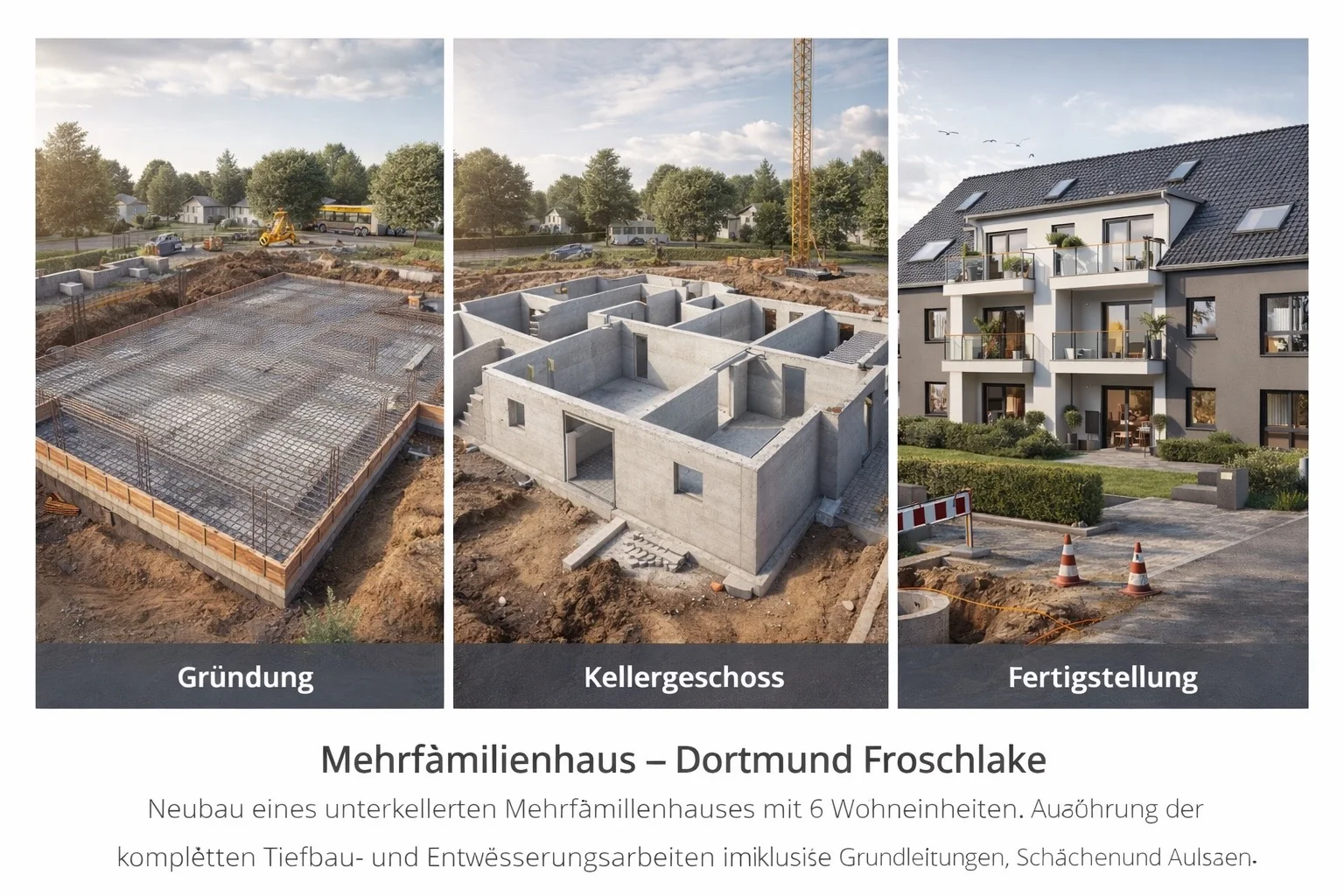 Projektphasen Gründung Kellergeschoss Fertigstellung